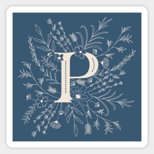 Botanical Letter P (Lake Blue) Magnet